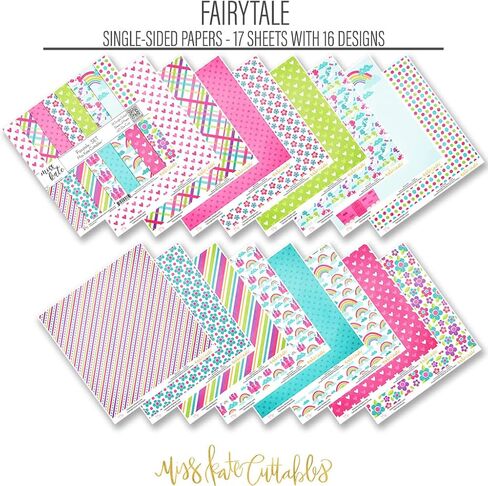 مجموعة قطع الورق والقوالب - حكاية خيالية - من تصميم Miss Kate Cuttables - 16 ورقة ورقية متخصصة ممتازة من جانب واحد مقاس 12 × 12 بوصة وأكثر من 60 قطعة قوالب منسقة in Saudi Arabia