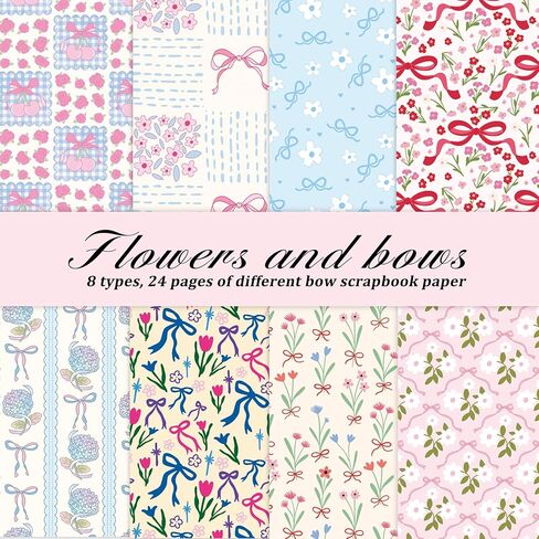 Scrapbook Paper - 24 Sheets 8 Vintage Floral & Bow Designs - 5.8x5.8 Inch Thick Cardstock for Junk Journal, Decoupage, Cardmaking & DIY Crafts in Kuwait
