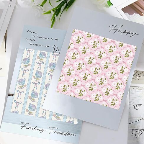 Scrapbook Paper - 24 Sheets 8 Vintage Floral & Bow Designs - 5.8x5.8 Inch Thick Cardstock for Junk Journal, Decoupage, Cardmaking & DIY Crafts in Kuwait