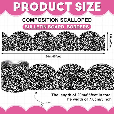 Zonon 65 Feet Classic Composition Bulletin Board Borders Black and White Scalloped Border Trims Classroom Borders Wavy Rolled Trim DIY Decoration for Classroom Home School Office Wall Back to School in Saudi Arabia