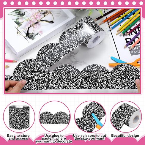 Zonon 65 Feet Classic Composition Bulletin Board Borders Black and White Scalloped Border Trims Classroom Borders Wavy Rolled Trim DIY Decoration for Classroom Home School Office Wall Back to School in Saudi Arabia