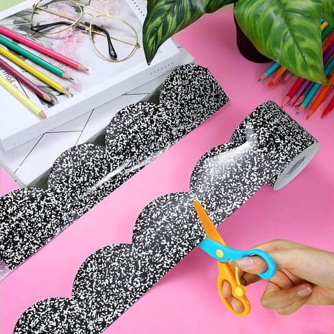 Zonon 65 Feet Classic Composition Bulletin Board Borders Black and White Scalloped Border Trims Classroom Borders Wavy Rolled Trim DIY Decoration for Classroom Home School Office Wall Back to School in Saudi Arabia