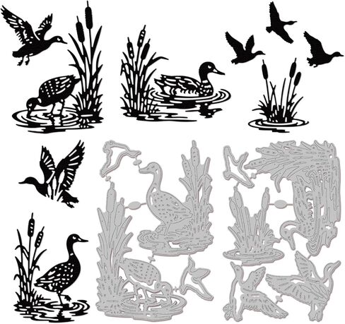 GLOBLELAND Ducks Silhouette Cutting Dies for Card Making Cattails Plants Metal Die Cuts Wild Plants Ducks Corner Die Cut Dies for DIY Embossing Scrapbooking Paper Crafts Decor in Saudi Arabia