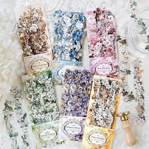 60PCS Vintage Flower Long Strip Scrapbook Papers,Relief Long Strip Floral Aesthetic Scrapbook Set for Letter Envelope Junk Journal Bullet Journal Planner Notebook DIY Crafts Art Album Supplies in Saudi Arabia