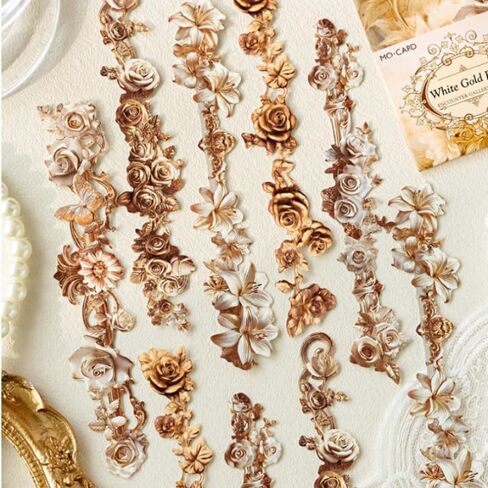 60PCS Vintage Flower Long Strip Scrapbook Papers,Relief Long Strip Floral Aesthetic Scrapbook Set for Letter Envelope Junk Journal Bullet Journal Planner Notebook DIY Crafts Art Album Supplies in Saudi Arabia