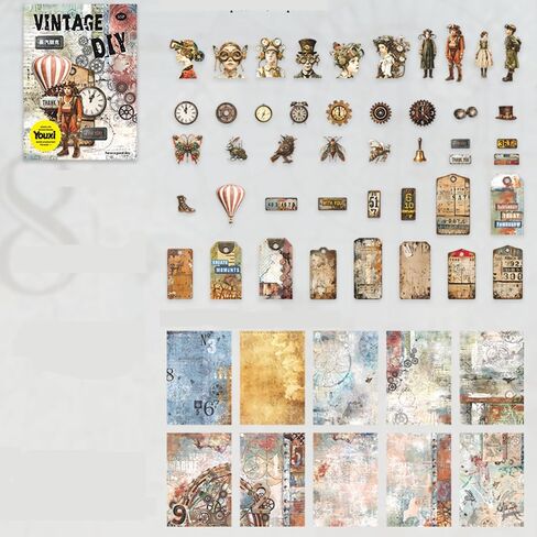 Alideco 55pcs Vintage Characters Digital Steampunk Lace Scrapbooking Paper for Journaling Supplies, Decorative Craft Paper for Junk Journals (heibaishuzi) in Saudi Arabia