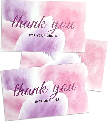 RXBC2011 Thank you for your order cards business package insert 3.5x2 inches pack of 100 Pink Purple Watercolor in Saudi Arabia