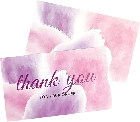 RXBC2011 Thank you for your order cards business package insert 3.5x2 inches pack of 100 Pink Purple Watercolor in Saudi Arabia