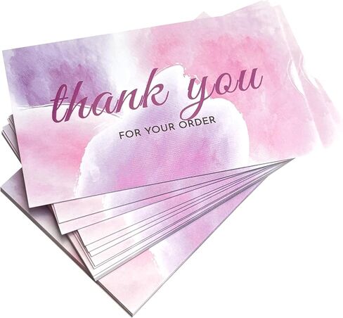 RXBC2011 Thank you for your order cards business package insert 3.5x2 inches pack of 100 Pink Purple Watercolor in Saudi Arabia