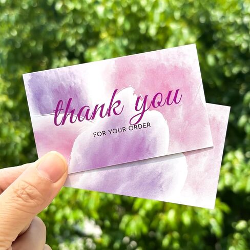 RXBC2011 Thank you for your order cards business package insert 3.5x2 inches pack of 100 Pink Purple Watercolor in Saudi Arabia