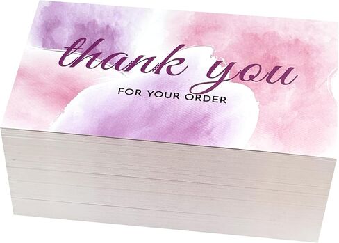 RXBC2011 Thank you for your order cards business package insert 3.5x2 inches pack of 100 Pink Purple Watercolor in Saudi Arabia