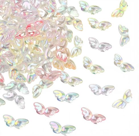 1 صندوق 100 قطعة خرز أكريليك على شكل جناح الملاك مع فتحة أجنحة أكريليك خرافية قزحية شفافة فضفاضة خرز فاصل لصنع المجوهرات أقراط أساور قلادة ديكور لوازم يدوية ذاتية الصنع in Kuwait