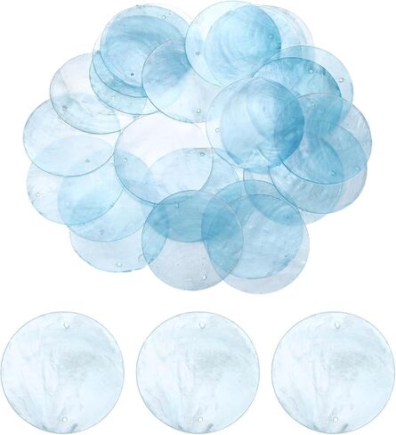 uxcell 100Pcs 50mm Round Capiz Sea Shells, Round Natural Capiz Shells Discs Charm with Hole for Seashell Wind Chimes Curtain Home Decoration, Light Blue in Saudi Arabia