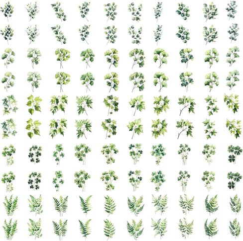 100PCS Leaf PET Stickers, Green Leaf Sticker for Envelopes, Transparent Plant Stickers, Waterproof Sticker for DIY Crafts Water Bottles Journaling Scrapbooking Planner Laptop Phone Decoration in Kuwait
