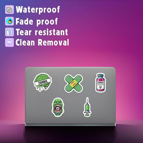 20 PCS Zombie Green Stickers Pack – Waterproof Vinyl Horror & Gore-Themed Neon Decals for Laptop, Water Bottle, Journal – Creepy Cute Zombie Aesthetic Stickers for Halloween & Horror Fans in Kuwait