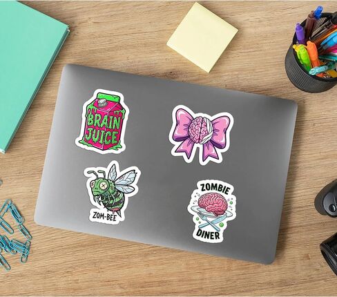 20 PCS Zombie Green Stickers Pack – Waterproof Vinyl Horror & Gore-Themed Neon Decals for Laptop, Water Bottle, Journal – Creepy Cute Zombie Aesthetic Stickers for Halloween & Horror Fans in Kuwait