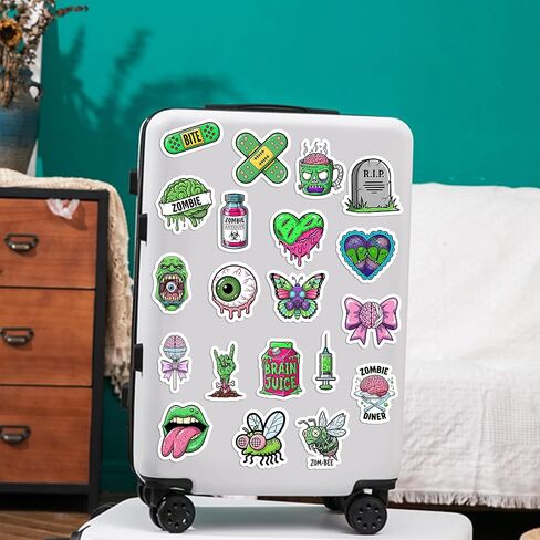 20 PCS Zombie Green Stickers Pack – Waterproof Vinyl Horror & Gore-Themed Neon Decals for Laptop, Water Bottle, Journal – Creepy Cute Zombie Aesthetic Stickers for Halloween & Horror Fans in Kuwait