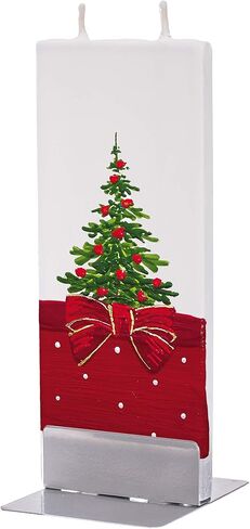 شمعة عيد الميلاد المصنوعة يدويًا من فلاتز - شجرة ذهبية على اللون الأخضر | شمعة غير معطرة ومقاومة للتقطير وخالية من الدخان بفتيلتين لديكور المنزل والغرفة | شموع زخرفية مسطحة مرسومة يدويًا | حامل فولاذي متضمن in Kuwait