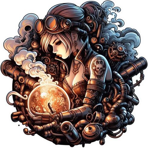فتاة Steampunk في عالم Steampunk، ملصق مقاس 5 بوصات، فينيل، طبقة حماية من الأشعة فوق البنفسجية 3 مل، ملصقات Steampunk، شارات Steampunk، فن Steampunk، ملحقات Steampunk، بواسطة تلك الصفعات! in Saudi Arabia