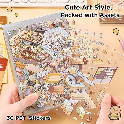 Scene Sticker Book 20 Set 3D Sticker Scene Book for Adults Cute Kawaii Capybara Miniature 3D House Scenes Scrapbook Supplies Planner Stickers Stress Relief Creative Gift（Brown） in Kuwait