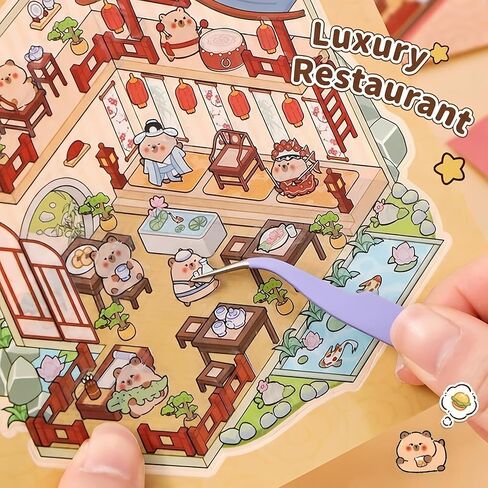 Scene Sticker Book 20 Set 3D Sticker Scene Book for Adults Cute Kawaii Capybara Miniature 3D House Scenes Scrapbook Supplies Planner Stickers Stress Relief Creative Gift（Brown） in Kuwait