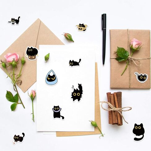 Cute Black Cat Sticker Roll 500 Pcs/Set for DJY Scrapbooking, Kawaii Decor, Laptop, Skateboard & Phone Case DIY Decoration (Black) in Saudi Arabia
