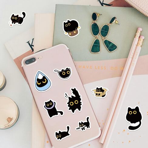 Cute Black Cat Sticker Roll 500 Pcs/Set for DJY Scrapbooking, Kawaii Decor, Laptop, Skateboard & Phone Case DIY Decoration (Black) in Saudi Arabia