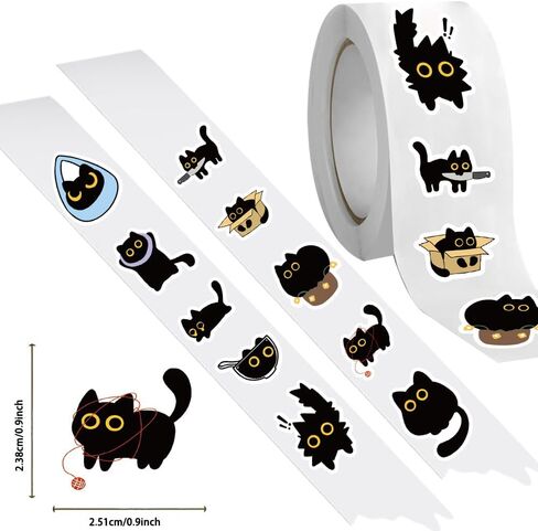 Cute Black Cat Sticker Roll 500 Pcs/Set for DJY Scrapbooking, Kawaii Decor, Laptop, Skateboard & Phone Case DIY Decoration (Black) in Saudi Arabia