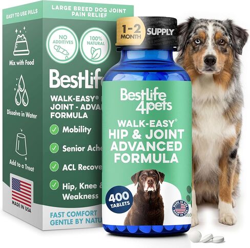 مكمل مفاصل الكلاب ذو القوة الإضافية من بيست لايف 4 بيتس - مكمل طبيعي للورك والمفاصل للكلاب - التهاب المفاصل والالتهابات وتخفيف آلام خلل التنسج الورك للكلاب - حبوب طبيعية سهلة الاستخدام in Kuwait