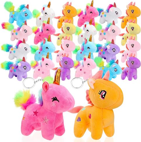 24 قطعة من ألعاب يونيكورن القطيفة الصغيرة سلسلة مفاتيح مصنوعة يدويًا من القطن ووحيد القرن من القطيفة على شكل حيوان صغير محشو لحفلات أعياد الميلاد وحفلات الزفاف والفصول الدراسية (لون مشرق، وحيد القرن) in Kuwait