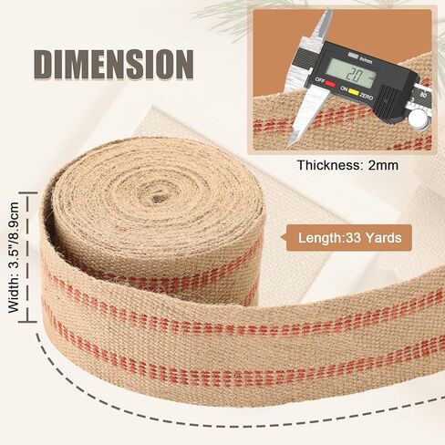 33 Yards Craft Jute Webbing Tape, Width 3.5" Roll Natural Burlap Red Line Jute Webbing Ribbon for Chair Repair, Crafting, Burlap Ribbon, Upholstery in Saudi Arabia