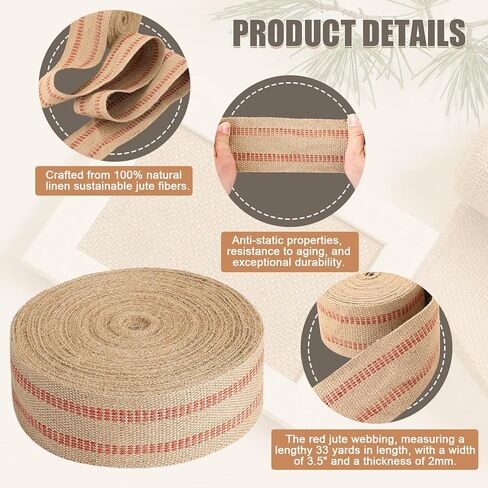 33 Yards Craft Jute Webbing Tape, Width 3.5" Roll Natural Burlap Red Line Jute Webbing Ribbon for Chair Repair, Crafting, Burlap Ribbon, Upholstery in Saudi Arabia