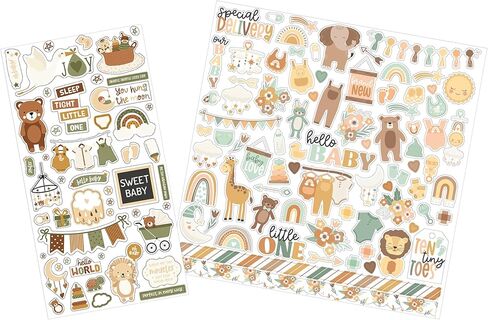Baby Scrapbook Stickers - Gender Neutral Scrapbooking Sticker & Chipboard Die Cut Sheet for Newborn Milestone Album, DIY Craft, Photo Book - Aesthetic Boy or Girl Sticker Set - 2 Item Total in Saudi Arabia