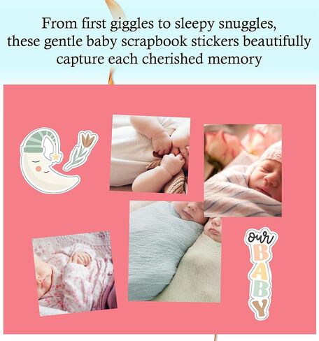 Baby Scrapbook Stickers - Gender Neutral Scrapbooking Sticker & Chipboard Die Cut Sheet for Newborn Milestone Album, DIY Craft, Photo Book - Aesthetic Boy or Girl Sticker Set - 2 Item Total in Saudi Arabia