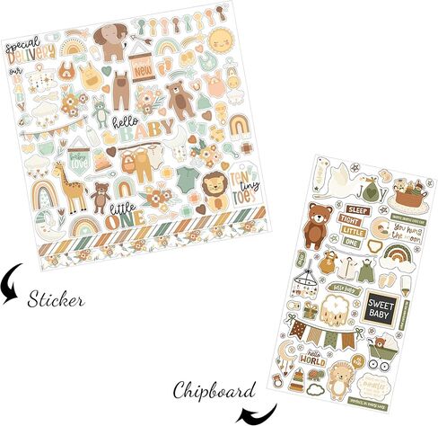 Baby Scrapbook Stickers - Gender Neutral Scrapbooking Sticker & Chipboard Die Cut Sheet for Newborn Milestone Album, DIY Craft, Photo Book - Aesthetic Boy or Girl Sticker Set - 2 Item Total in Saudi Arabia