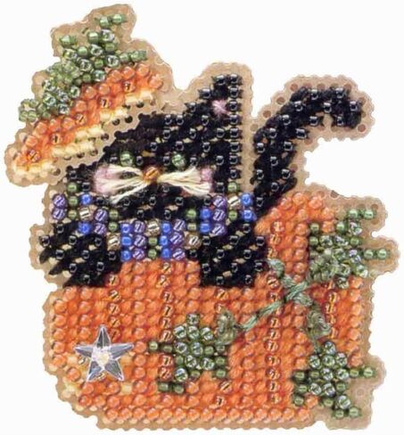 Black Kitty Magic Beaded Counted Cross Stitch Halloween Ornament Kit Mill Hill 2004 Autumn Harvest MHAH63 in Saudi Arabia