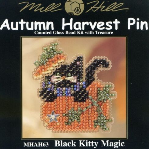 Black Kitty Magic Beaded Counted Cross Stitch Halloween Ornament Kit Mill Hill 2004 Autumn Harvest MHAH63 in Saudi Arabia