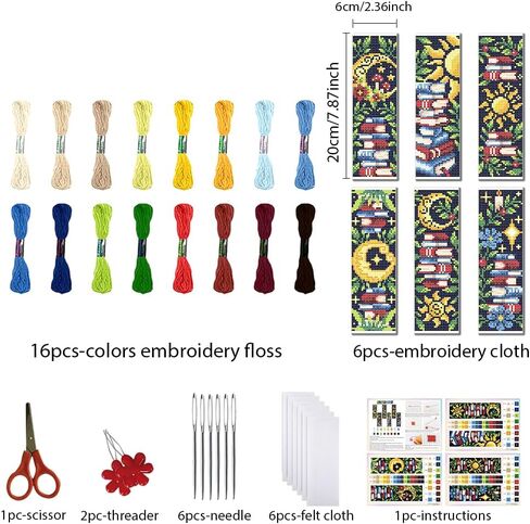 FREEBLOSS 6 Set Cross Stitch Bookmark Kit for Adult Beginners Printed Cross Stitch Kits Sun and Moon Stamped Crossstitch Kits Embroidery Bookmarks Kit for Craft Gift 11CT, 20x6cm/8x2.4inch in Saudi Arabia