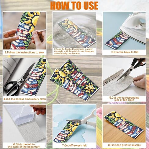 FREEBLOSS 6 Set Cross Stitch Bookmark Kit for Adult Beginners Printed Cross Stitch Kits Sun and Moon Stamped Crossstitch Kits Embroidery Bookmarks Kit for Craft Gift 11CT, 20x6cm/8x2.4inch in Saudi Arabia