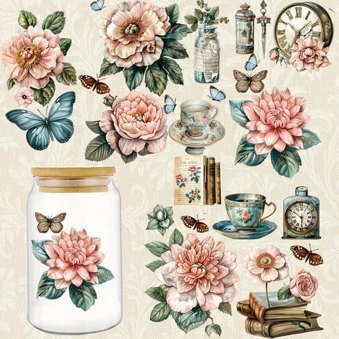 Flowers and Plants Stickers Vintage Floral Decals Aesthetic Scrapbook Stickers Waterproof Laptop Water Bottle Luggage(Multicolor) in Saudi Arabia