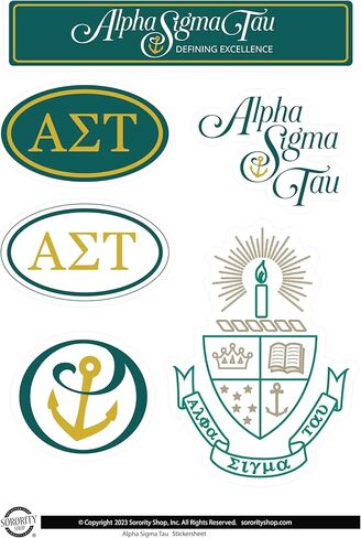 Alpha Sigma Tau Sticker Sheet - Brand Focus Vinyl Sorority Stickers with Officially Licensed Designs, Removable Adhesive, 6 Stickers per Sheet, by Sorority Shop in Saudi Arabia