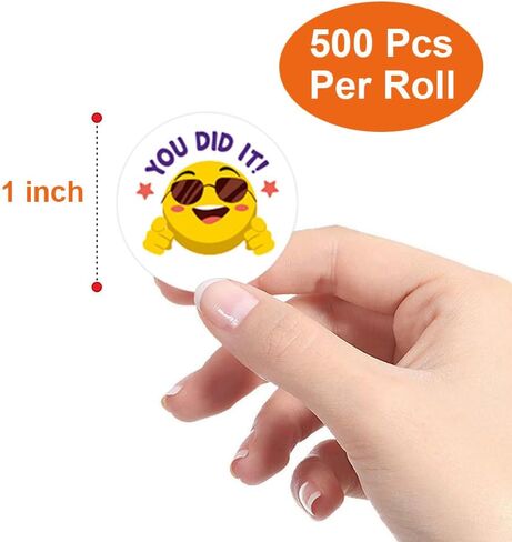 500 قطعة من الملصقات الدائرية ذات الوجه المبتسم مقاس 1 بوصة بدون بقايا ملصقات مكافأة المعلم لتزيين حفلات الفصول المدرسية (8 تصميمات) in Saudi Arabia