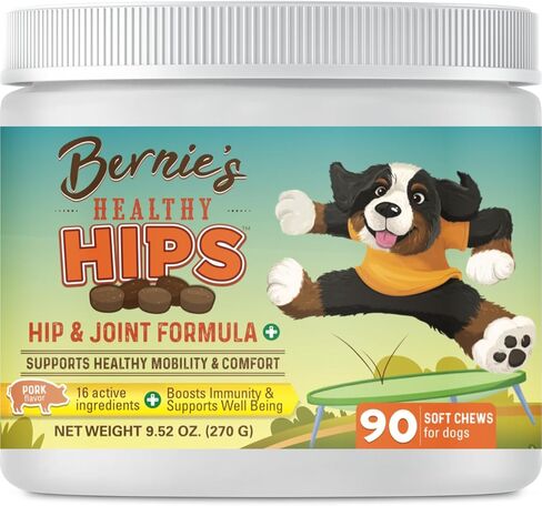Bernie's Healthy HIPS - Daily Dog Hip & Joint Supplement - 90 Soft Chews - Reduce Pain, Encourage Mobility, Slow Damage, Repair and Rebuild HIPS & Joint Tissues in Kuwait
