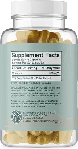 Like Mine Quercetin (100 Capsules), Pure & Natural, Single Ingredient, Dietary Supplement for Women in Kuwait