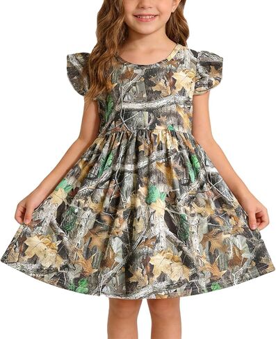 Toddler Girls Casual Dress Farm Animal Horse Print Dresses Flutter Sleeve Clothes 2-8Y in Saudi Arabia