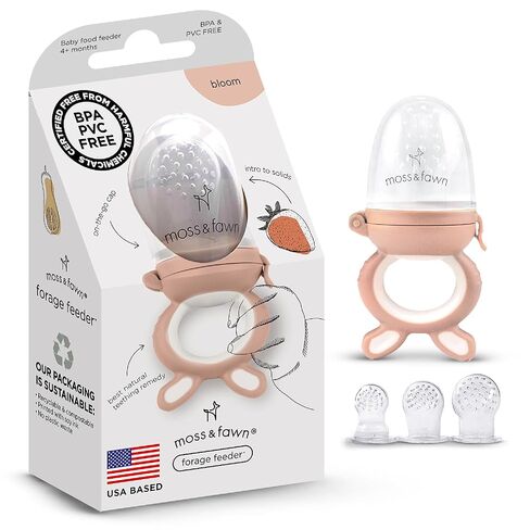 وحدة تغذية العلف من موس اند فاون، لعبة تسنين لأغذية الأطفال المجمدة من السيليكون المهدئ، لهاية ومغذية فواكه وعضاضة، خالية من البيسفينول وكلوريد متعدد الفينيل والفثالات - الندى in Kuwait