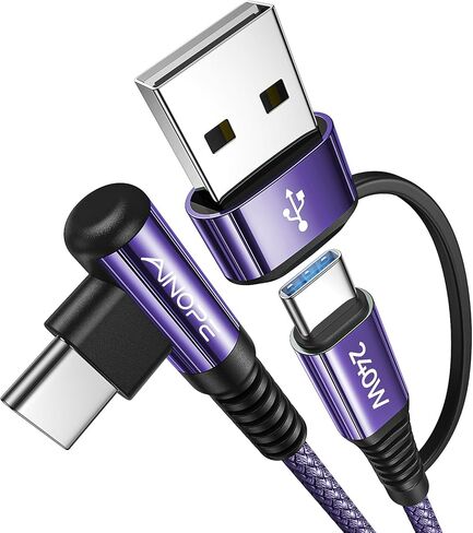 AINOPE 10 FT USB C Cable Fast Charging, 240W USB-C Charge Cable with Adapter, Fast Charger USB C Cable Supports 100W, Right Angle USB C Fit MacBook Pro/Air, iPad Pro/Air, iPhone 17/16/15, 10FT Grey | Fast Charger USB C Cable Supports 100W, Right Angle USB in Kuwait