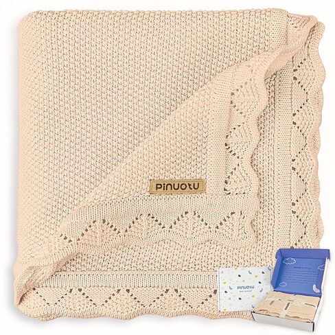 White Cotton Knit Baby Baptism Blanket for DIY Embroidery, 40''x31 | Includes gift box; machine washable & gentle for sensitive baby skin in Kuwait