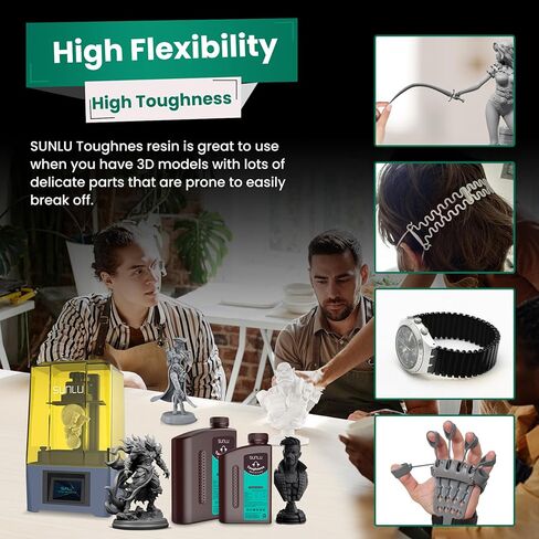 راتنج طابعة ثلاثية الأبعاد SUNLU عالي القوة، راتنج ثلاثي الأبعاد مرن وسريع المعالجة لطابعة 2K 4K 8K LCD DLP SLA راتنج ثلاثية الأبعاد، 405 نانومتر معالجة بالأشعة فوق البنفسجية راتنج فوتوبوليمر طباعة ثلاثية الأبعاد، 350 جول/م مقاومة عالية التأثير، 2 كجم، رم in Kuwait