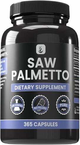 PURE ORIGINAL INGREDIENTS Saw Palmetto (365 Capsules) No Magnesium Or Rice Fillers, Always Pure, Lab Verified in Saudi Arabia